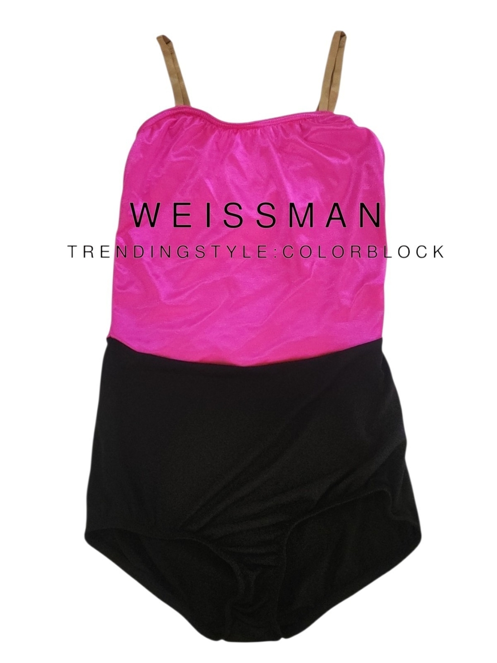 Weissman Dancewear Hot Pink / Black Colorblock One-Piece dance Ballet Leotard